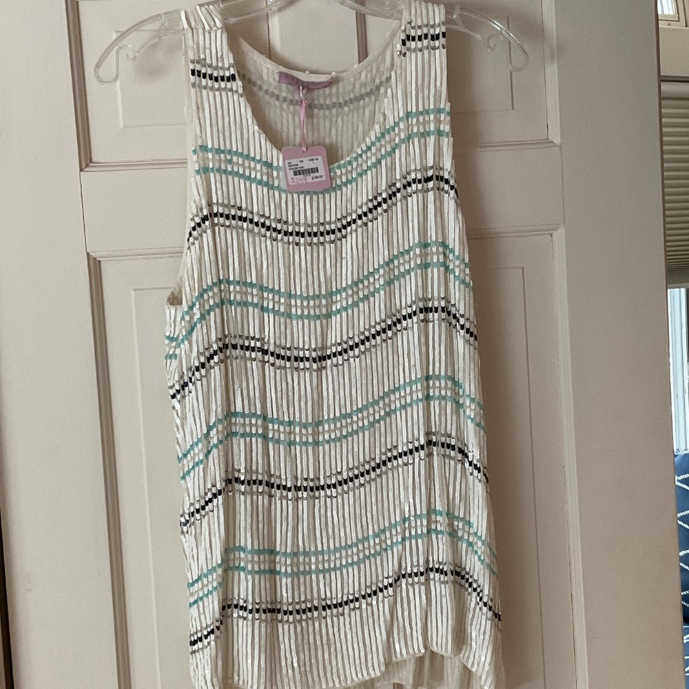 NWT CALYPSO ST BARTH SEQUIN AVALINE TANK TOP LARGE WHITE BLUE SILVER BLACK NEW